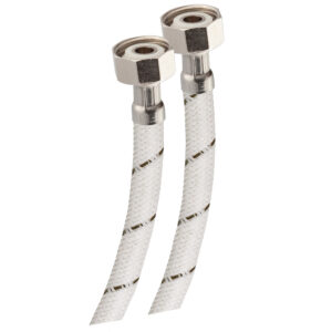 LBLL55 Manguera para fregadero, tramado de nylon blanco con tuercas de latón de 55 cm