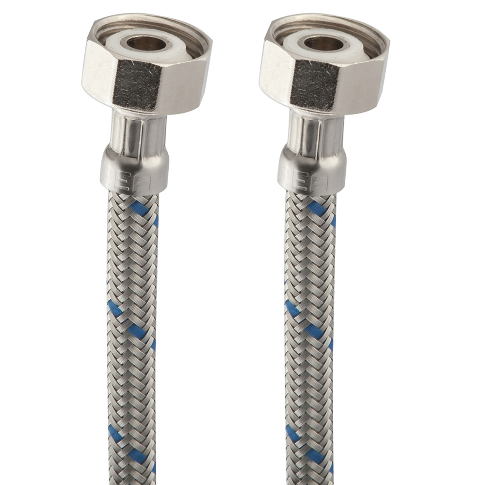 WALL-35 Manguera para W.C., tramado de acero inoxidable y tuercas de latón de 35 cm